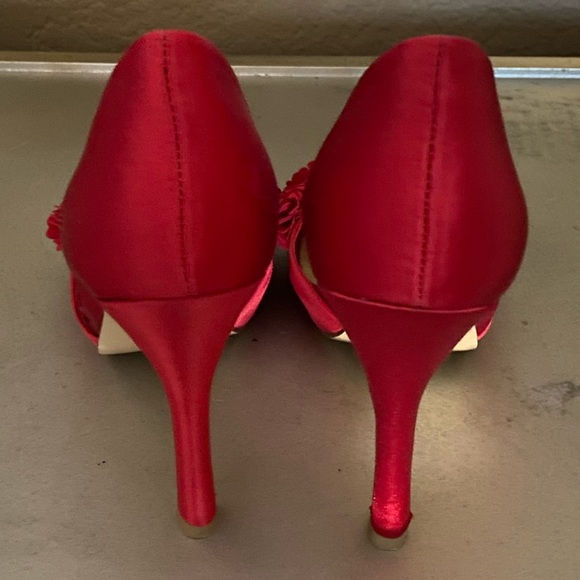 New red open toe D’Orsay stiletto heels - Picture 7 of 9